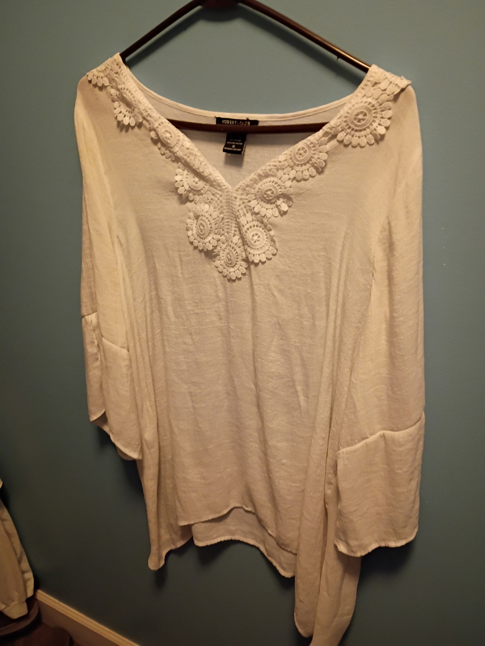 Robert Louis White Crochet-Trim V-Neck Bathing Suit Coverup L